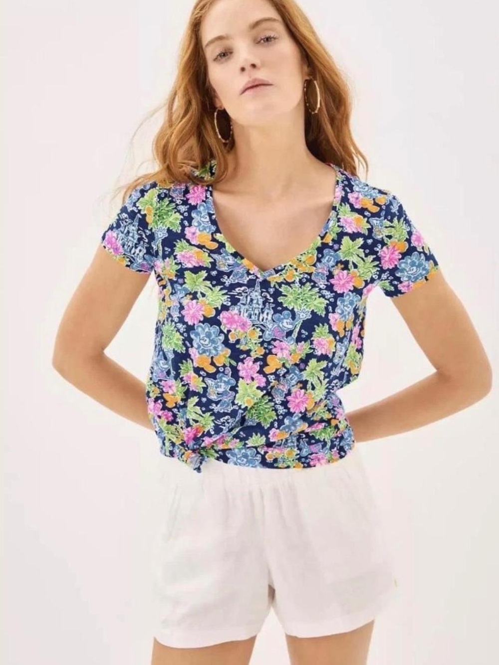 Lilly Pulitzer + Disney Navy Floral V-Neck Short Sleeve Tee